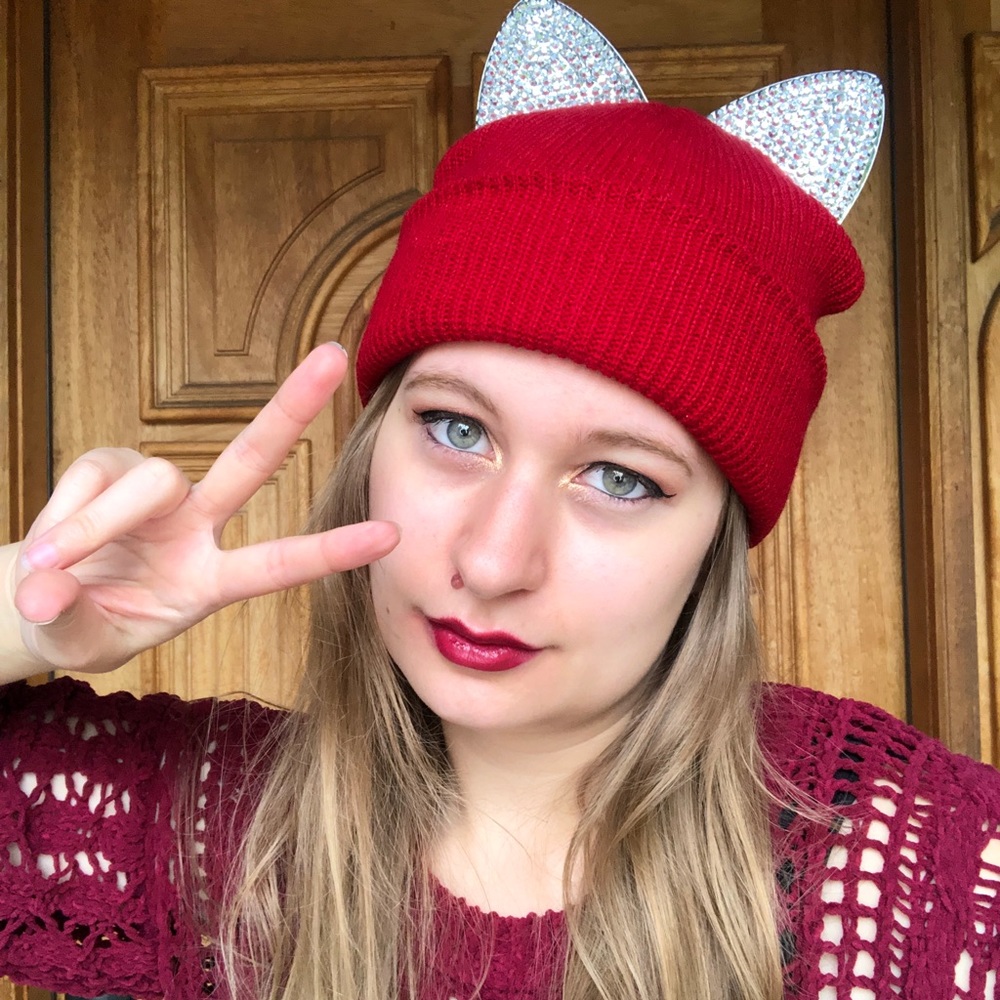 Cute Bling Cat Ear Knit Hats